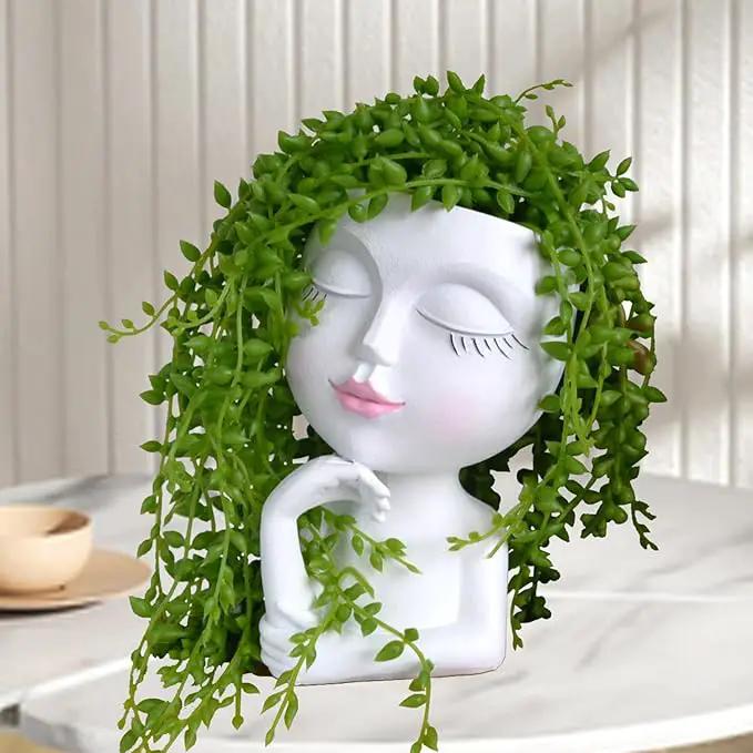 Face/ Head Planters, Women Face Small Plant/ Flower Pots with Drainage for Indoor Outdoor Succulents, White Vase Decor for Women Gifts(7 Inch) by GreenHaven Gardens