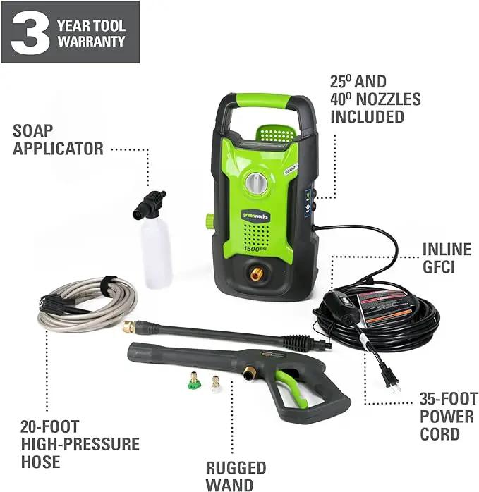 Greenworks 1500 PSI 1.2 GPM Pressure Washer (Upright Hand-Carry) PWMA Certified by GreenHaven Gardens