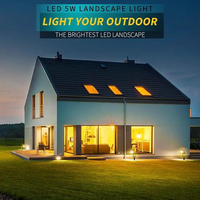 LED Landscape Lights,5W 120V AC Outdoor Pathway Garden Yard Spotlight,IP65 Waterproof Garden Flood Light,Outdoor Spotlight with Stake,UL Cord 5-ft with Plug (Pack of 4, Warm White) by GreenHaven Gardens