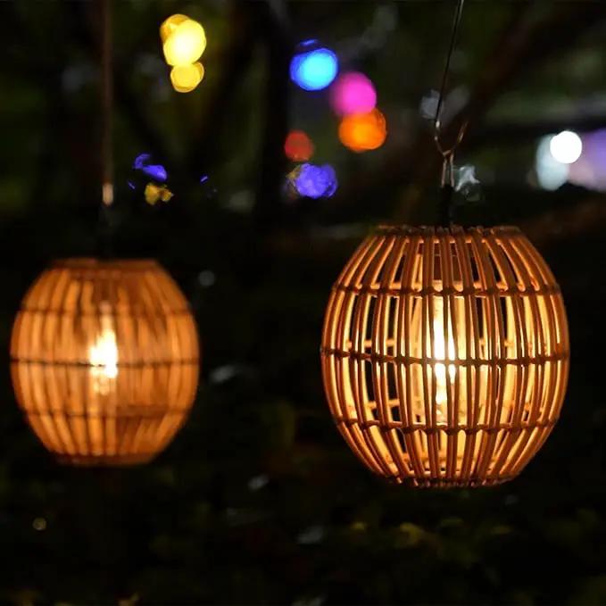 Hanging Solar Lantern Outdoor Waterproof, IP44 Boho Rattan Solar Hanging Light, Large Solar Lantern for Porch Yard Pathway Garden Decor(Bulb Included) by GreenHaven Gardens