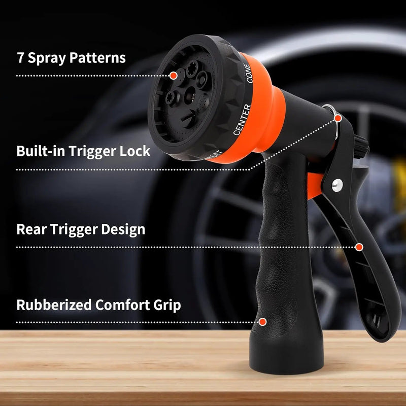 NEXCOVER Garden Hose Nozzle Sprayer - 7 Adjustable Watering Patterns Nozzle for Water Hose, Non-Slip Garden Spray Nozzle for Car Washing, Watering Plants, Pets Showering, Lawns Cleaning, Orange by GreenHaven Gardens