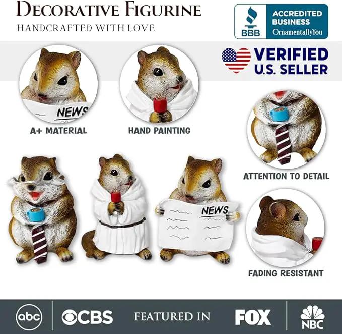 Spring & Summer-Themed Garden Statues – Adorable Outdoor Decor for Lawn, Patio & Porch (Whimsical Chipmunk Trio Set of Three Figurines, 5" Cute Desk Decor and Garden Statues) by GreenHaven Gardens