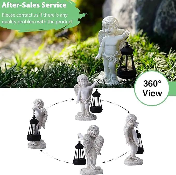 Goodeco Cherub Statue with Solar Lantern - Angel Statue for Garden Patio Yard Porch Lawn Outdoor Decor, Angel Figurines Memorial Spiritual Gifts by GreenHaven Gardens