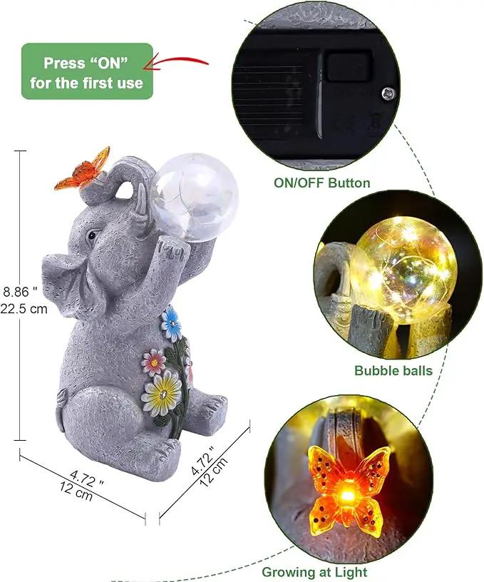 Solar Funny Elephant Statue for Garden: Outdoor Sculptures with Ball Lights and Butterfly Clearance Lawn Ornaments Yard Porch Patio Balcony - Gifts for Mom Grandma by GreenHaven Gardens