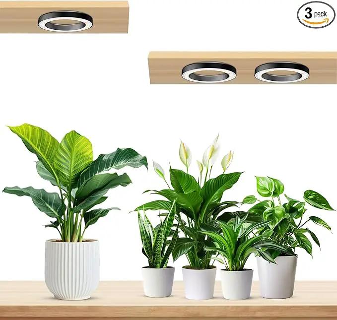 Wiaxulay 6.3” Ceiling Plant Grow Light, 252 LED Full Spectrum Halo Grow Lights for Indoor Plants, 12V/3A Under Cabinet Grow Lamp with 6/12/16 Hrs, 3 Lighting Mode, 5 Dimmable Levels, Tri Head by GreenHaven Gardens