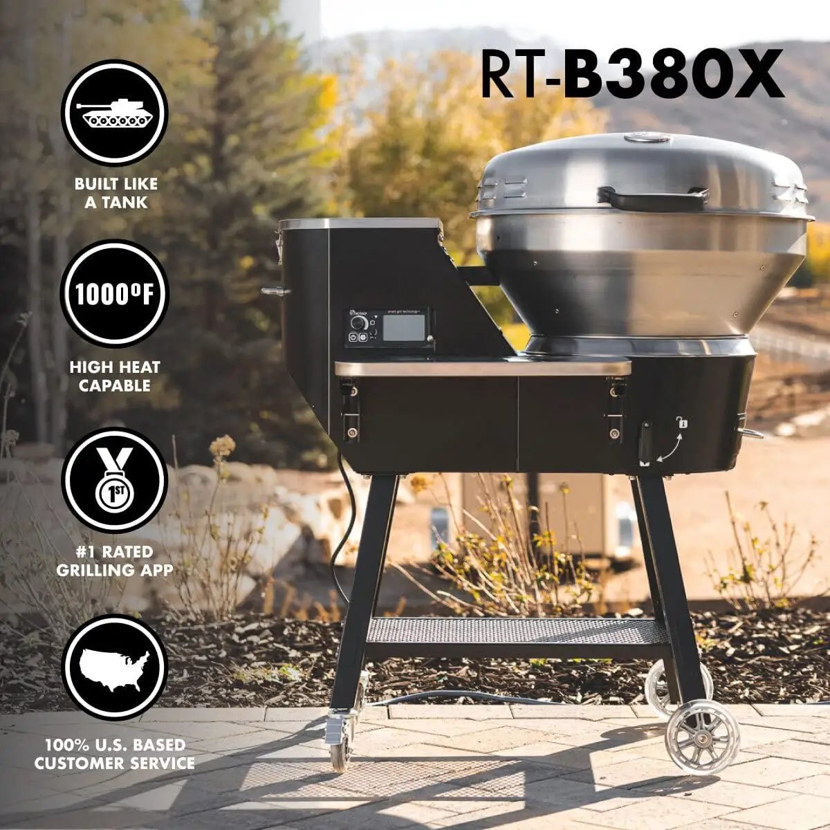 recteq Pellet Grill RT-B380X Bullseye Deluxe + Grilling Basics Bundle, WiFi Enabled Electric Pellet Smoker Grill, Wood Pellets, BBQ Outdoor, Smoke, Sear, and More by GreenHaven Gardens