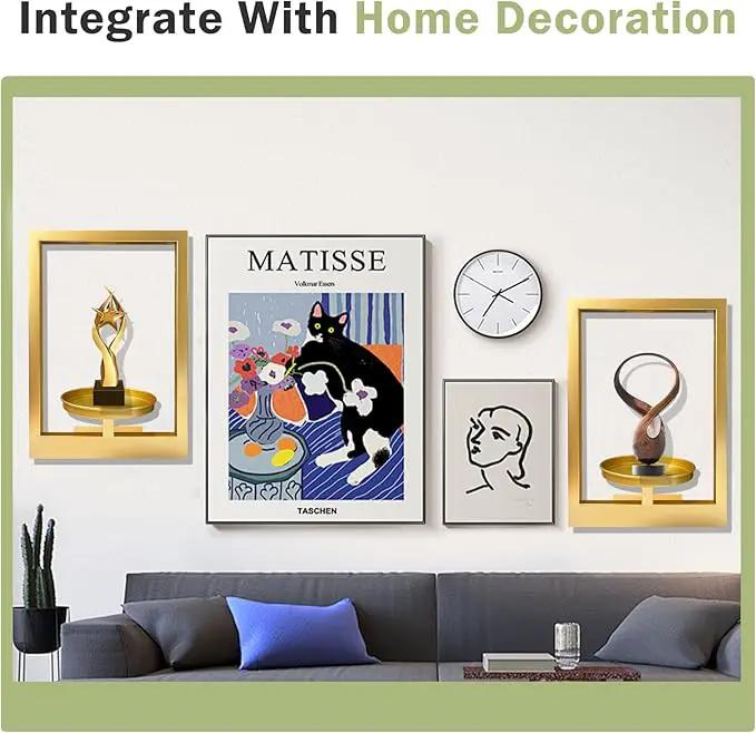 Picture Frame Plant Holder, Window Planter Hanger Shelves,Wall Mount Plants shelf Indoor Outdoor, Metal Hanging Planters Stand Decor,Modern Floating Ornament Rack Art for Home & Garden (Gold 2pc) by GreenHaven Gardens