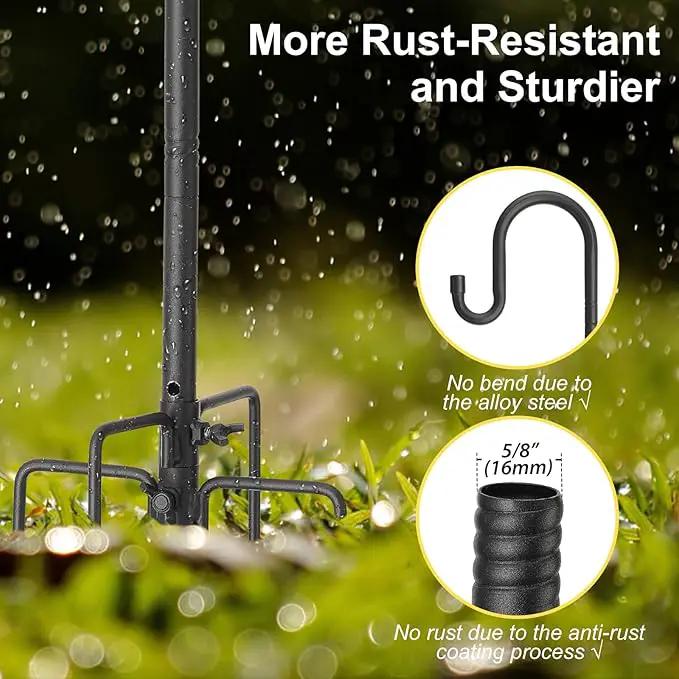 Heavy Duty Shepherd Hooks for Outdoor Decor, 62 Inch Tall Garden Hooks for Hanging Plants, Lanterns, Bird Feeders – Rust-Resistant Steel, Sturdy 5 Prongs Base – Black by GreenHaven Gardens