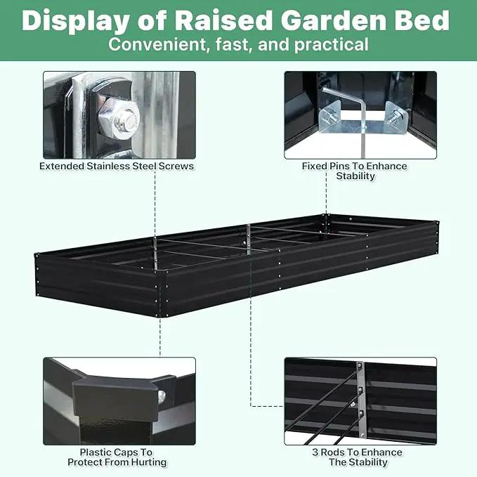 12×4×1ft Galvanized Metal Raised Garden Bed, Metal Planter Kit Box Outdoor for Deep-Rooted Vegetables, Flowers, Green and Herbs by GreenHaven Gardens