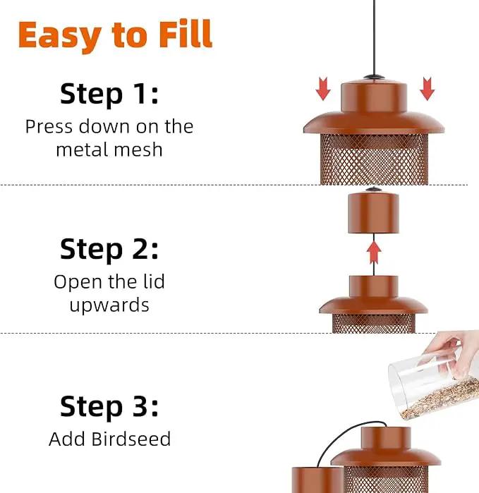 Metal Squirrel Proof Bird Feeder,Bird Feeders for Outdoors,Weight Activated Squirrel Proof Wild Bird Feeders with Finch Cardinal Chickadee,Large Capacity,Weatherproof and Durable,Reddish Brown by GreenHaven Gardens