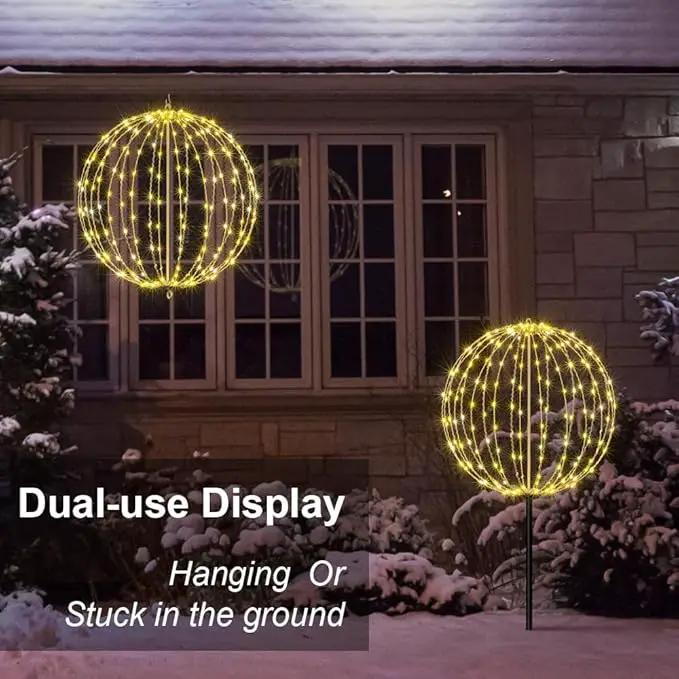 LIGHTSHARE 20IN 200LED Light Ball Yard Decoration Pathway Lights Sphere Light Fold Flat Metal Frame Indoor Outdoor Waterproof Garden Lights, Plug in