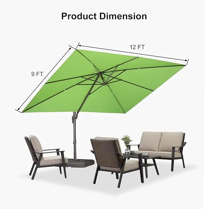 PURPLE LEAF 9' X 11.5' Rectangle Cantilever Umbrella Patio Umbrella Outdoor Aluminum Offset Hanging Umbrella with 360-degree Rotation for Pool Garden Backyard Deck, Green by GreenHaven Gardens