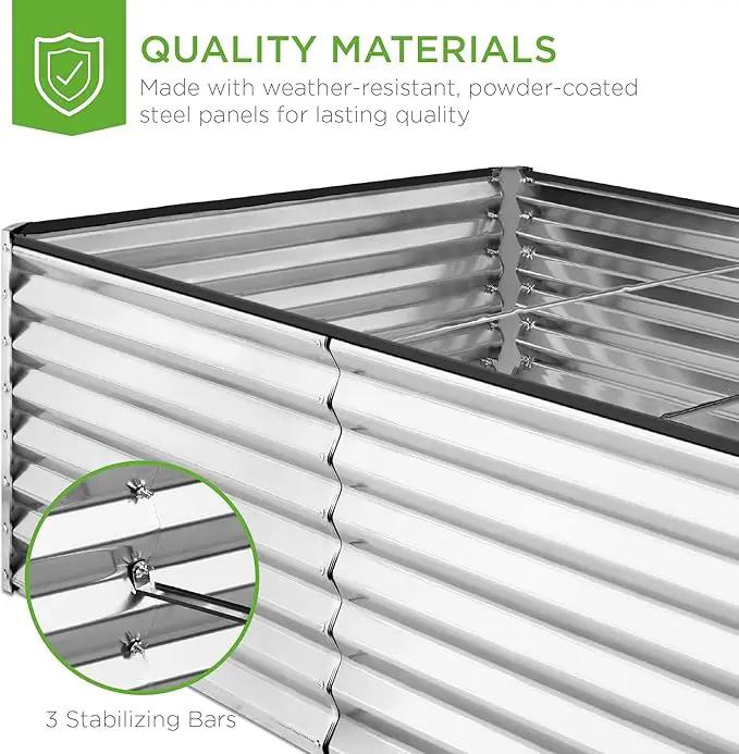 Best Choice Products 8x4x2ft Outdoor Metal Raised Garden Bed, Deep Root Planter Box for Vegetables, Flowers, Herbs, and Succulents w/ 478 Gallon Capacity - Silver by GreenHaven Gardens