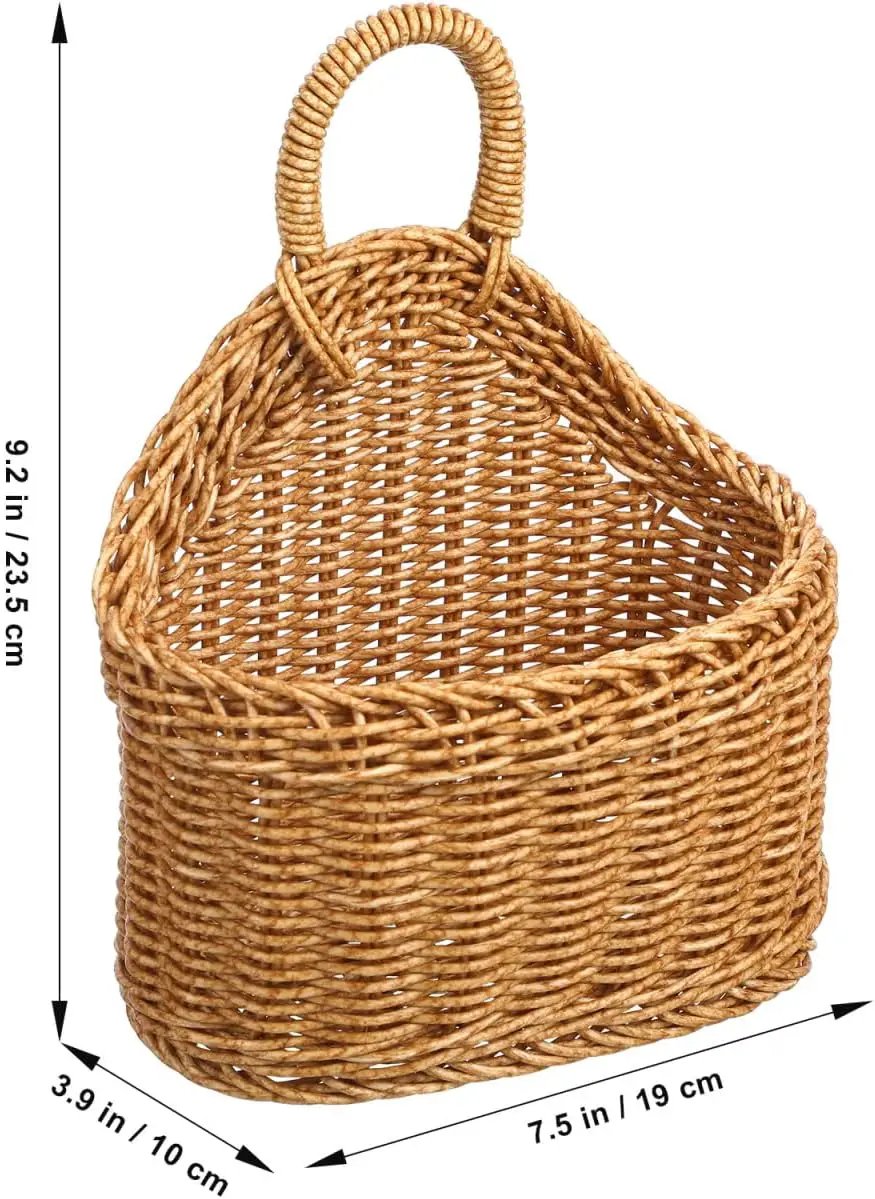 DECHOUS Small Wall Hanging Wicker Storage Basket - Plastic Woven Basket Kitchen Organizing Storage for Garlic Potato Onion Fruits - Home Pantry Wall Decor Housewarming, 9.3x7.5x4.7 Inch by GreenHaven Gardens