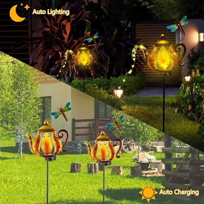 2 Pack Pathway Lights Solar Powered, Metal Solar Lights Outdoor Decorative Yard Ornaments Waterproof Landscape Lighting for Garden, Porch Decor - Yellow by GreenHaven Gardens