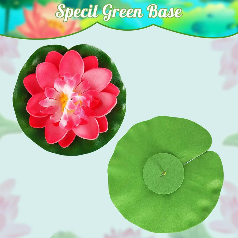 Artificial Lotus Flowers Water Lilies for Pond Pool, 10 Pcs Realistic Floating Foam Lotus Flowers with Lily Pads for Ponds, 4" and 6" Large Lifelike Water Lilies for Fountain Garden Pond Decoration by GreenHaven Gardens