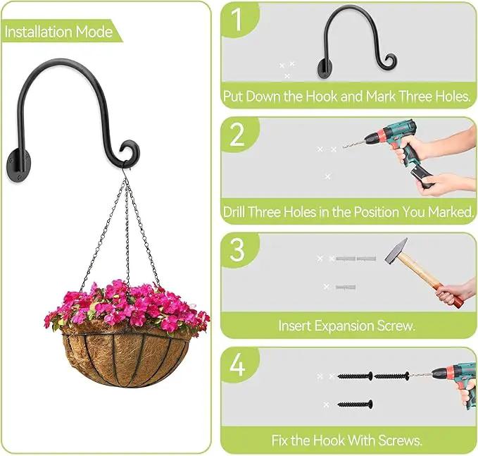 AJART Hanging Plant Hanger Outdoor: Bird Feeder Wall Hooks - 8 Inch Plant Bracket Hook for Hanging Flower Baskets 4 Pieces by GreenHaven Gardens