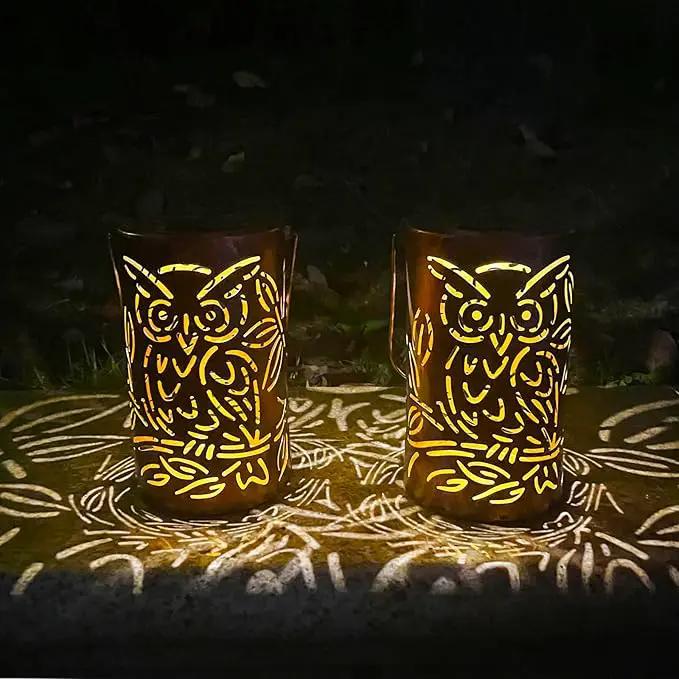 Outdoor Solar Lanterns ,Owls Projection Patterned Outdoor Lanterns with Handles LED Solar Light Outdoor Waterproof Garden Lights for Garden，Yard, Table, Pathway(2 /Bronze) by GreenHaven Gardens