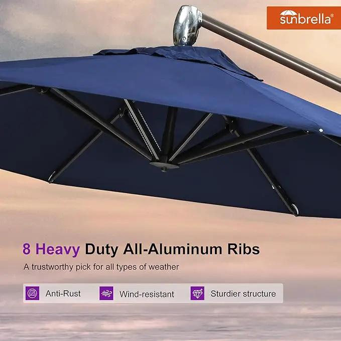 PURPLE LEAF 10FT Cantilever Patio Umbrella with 360-degree Rotation Aluminum Round Outdoor Offset Handing Umbrella for Patio Pool, Spectrum Indigo by GreenHaven Gardens