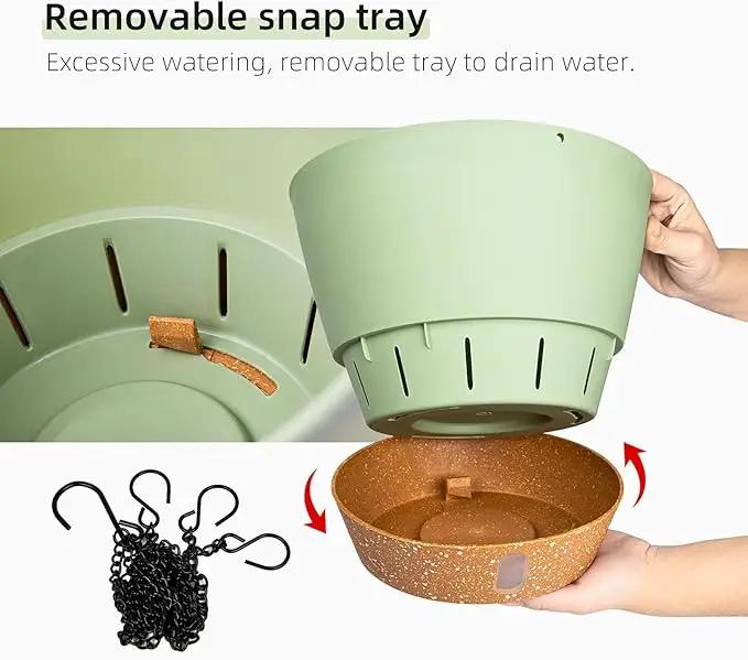 QCQHDU 2 Pack Hanging Planters for Indoor Outdoor Plants, 10 Inch Hanging Baskets Flower Pots with Reservoir Tray & Visible Water-Level by GreenHaven Gardens