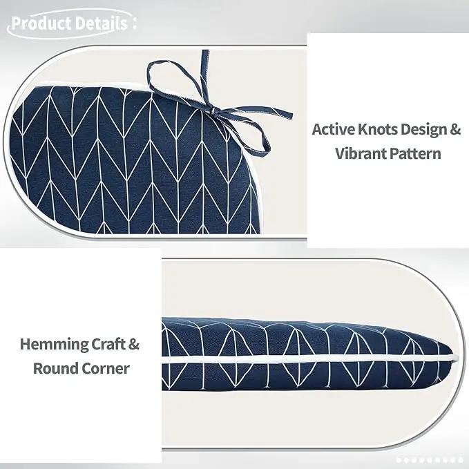 Indoor/Outdoor Chair Cushions 16x17 Inch, Patio Chair Cushions with Ties, All Weather Seat Cushions for Patio Furniture Home Garden Chair Use, Set of 4, Herringbone Navy by GreenHaven Gardens