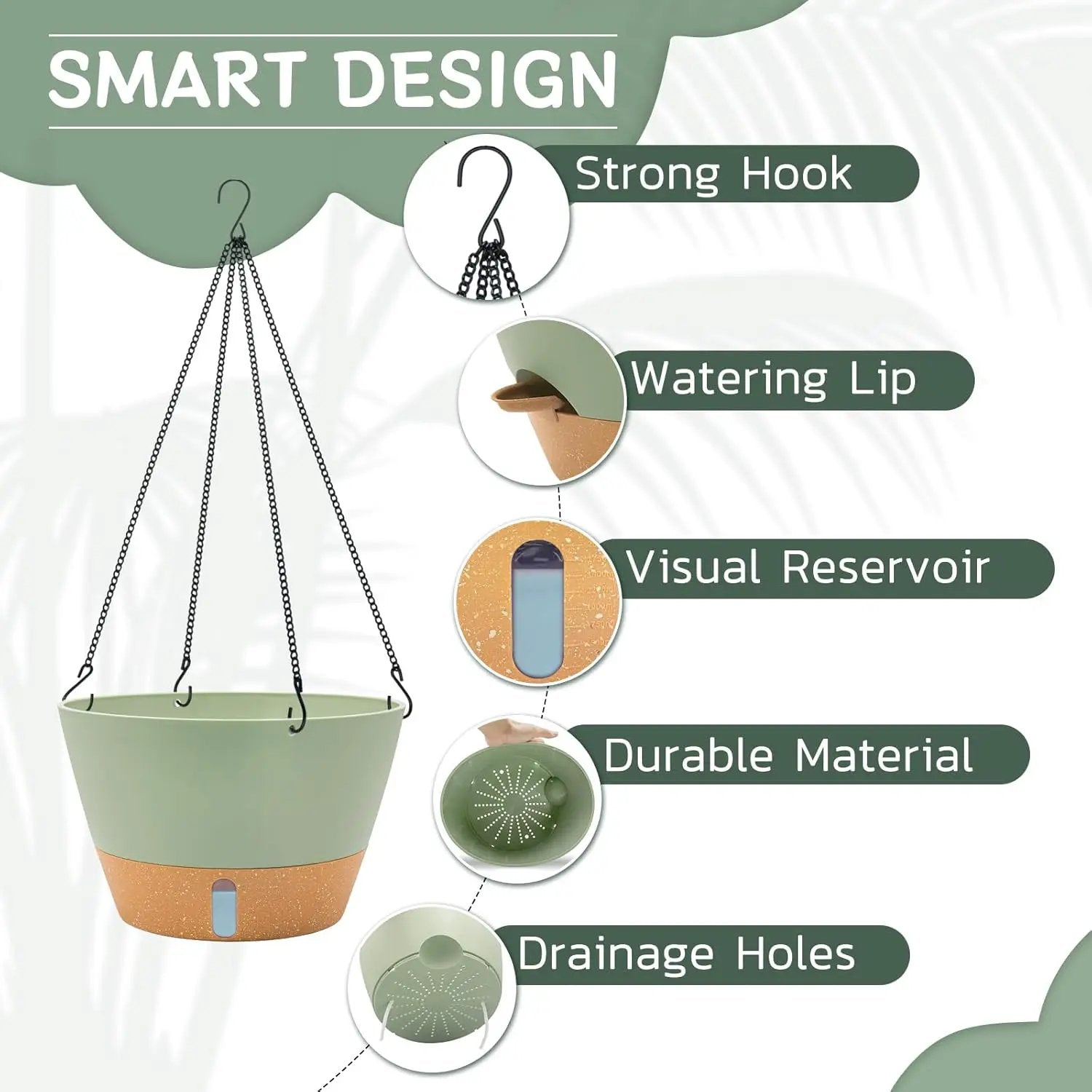 ZMTECH 12 Inch Large Hanging planters for Indoor, 2 Pack Self Watering Plant Pot for Outdoor Garden Porch, Hanging Flower Pot with Visible Water Level & Removable Tray(12Inch, Green) by GreenHaven Gardens