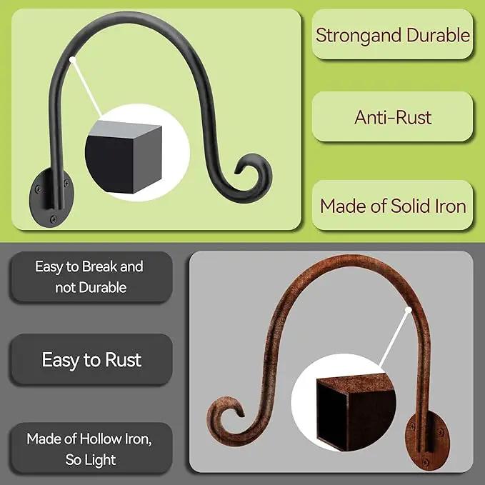 AJART Hanging Plant Hanger Outdoor: Bird Feeder Wall Hooks - 8 Inch Plant Bracket Hook for Hanging Flower Baskets 4 Pieces by GreenHaven Gardens