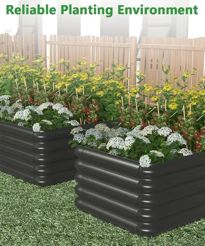4.3x3.0x1.0ft Raised Garden Bed Kit, Rustproof PP Material Garden Box, Flower Bed with Tool-Free Assembly Design, Rectangular Planter Boxes for Outdoor Vegetables Flower Fruit Herb, Black by GreenHaven Gardens