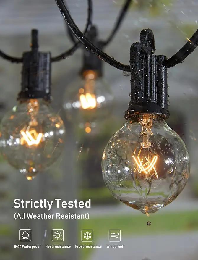 Outdoor String Light 50Feet G40 Globe Patio Lights with 52 Edison Glass Bulbs(2 Spare), Waterproof Connectable Hanging Christmas Lights for Backyard Porch Balcony Party Xmas Decor, E12 Socket, Black by GreenHaven Gardens