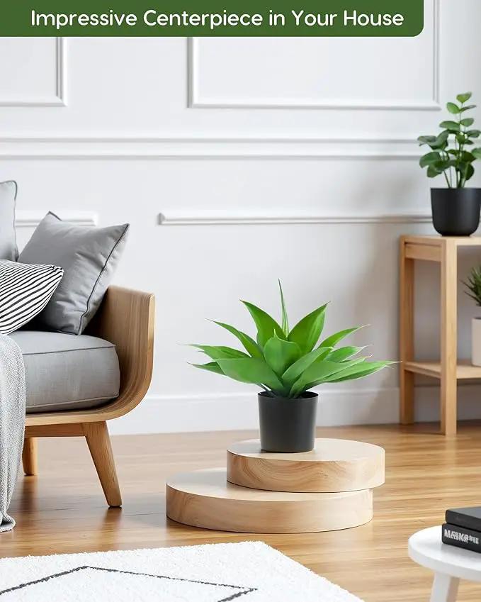 Velener Fake Agave with Black Pot, Artificial Plant Outdoor Agave - Fake Plants for Indoor and Outdoor Decor(16 Inch) by GreenHaven Gardens