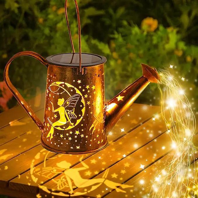 Big Solar Lanterns Outdoor Waterproof, Moon Fairy Watering Can Garden Decor,Hanging Solar Lights Yard Art, Outside Patio Decorations Gardening Birthday Gifts for Mom Grandma Women with Shepherd Hook by GreenHaven Gardens