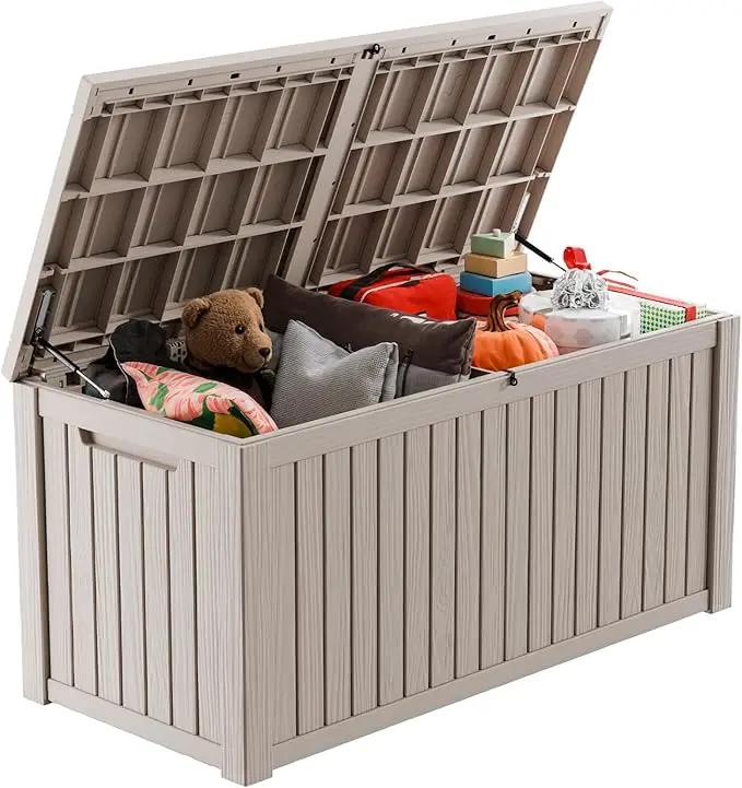 180 Gallon Outdoor Deck Box,Storage Lockable Waterproof Patio Furniture,Garden Tools,Cushions,Pool Accessories Outside Storage Resin Box(Grey) by GreenHaven Gardens