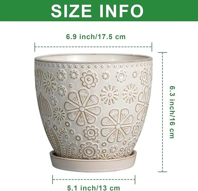6 Inch Plant Pot with Drainage Hole and Saucer Ceramic Planter for Indoor Plant Flower Pot for Orchid Succulents Plants White by GreenHaven Gardens