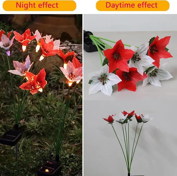 Solar Garden Lights, 2 Pack New Upgraded Solar Swaying Lights with 12 Flowers Solar Lights for Outside Garden Yard Decor Outdoor Waterproof, Gardening Birthday Gifts for Women Mom Grandma, White & Red by GreenHaven Gardens