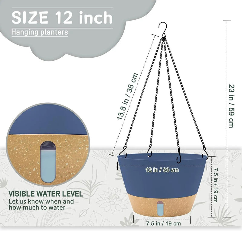 ZMTECH 12 Inch Large Hanging planters for Indoor, 2 Pack Self Watering Plant Pot for Outdoor Garden Porch, Hanging Flower Pot with Visible Water Level & Removable Tray(12Inch, Blue) by GreenHaven Gardens