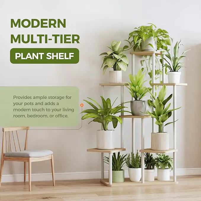 Bamworld 7 Tier Plant Stand Indoor, Large Metal Plant Shelf for Multiple Plants, Tall Tiered Flower Stand for Patio Garden Balcony Living Room Bedroom(White) by GreenHaven Gardens