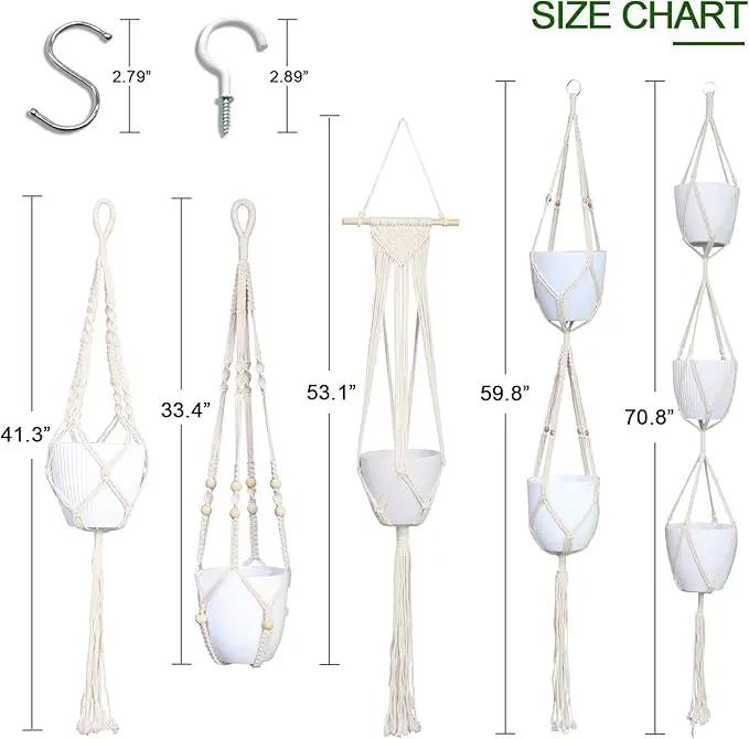 IGaiety Macrame Plant Hanger 5 Pcs Indoor Outdoor Hanging Plant Holders Handmade Plant Hangers Cotton Rope Planters with 5 Pcs Ceiling and S Hooks for Small Plants Pots Boho Home Decor by GreenHaven Gardens