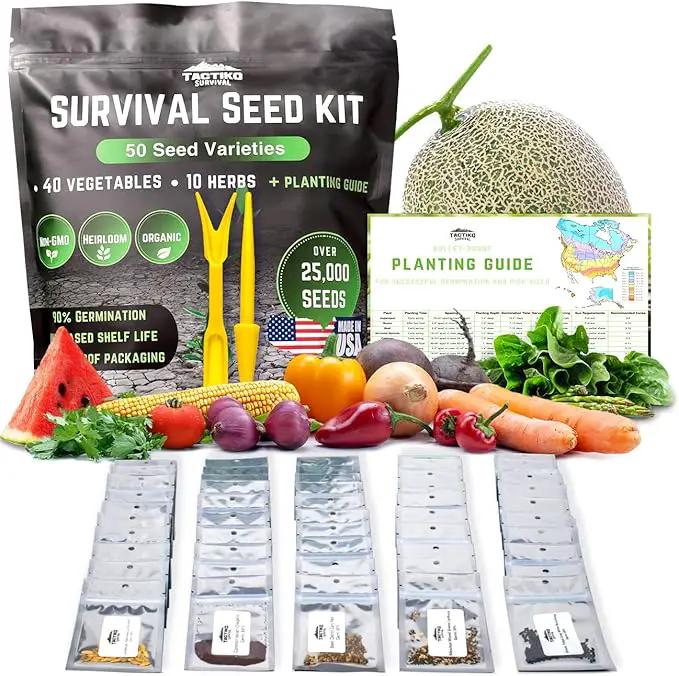 50 Vegetable & Herb Seeds Variety Pack - 25,000 Seeds - Long-Term Storage - Non-GMO Heirloom Open-Pollinated Gardening Seeds for Planting Vegetables & Herbs - Waterproof Packaging by GreenHaven Gardens