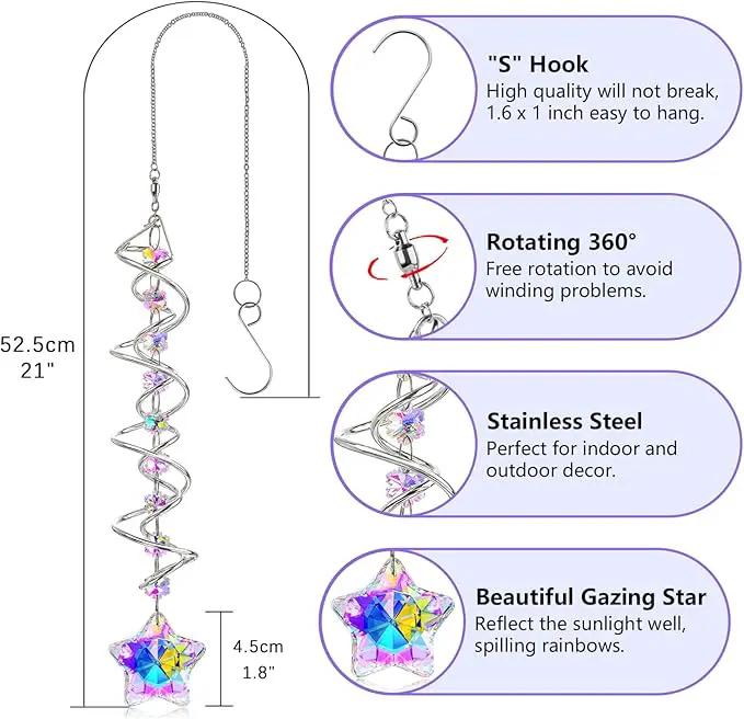 H&D HYALINE & DORA 21inch Crystal Suncatcher for Window Hanging Double-Spiral Design Gazing Ball Spiral Tail Wind Spinners Sun Catchers Rainbow Maker Indoor Outdoor Christmas Decoration by GreenHaven Gardens