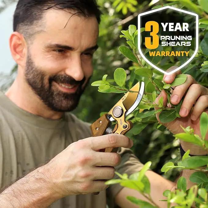 8.5" Professional Bypass Pruning Shears – Heavy Duty Garden Scissors & Clippers for Wood & Tree Trimming, Ultra Sharp SK5 Blade, Ergonomic Handle, Perfect Gardening Gift, 2025 Wood-Like Finish by GreenHaven Gardens
