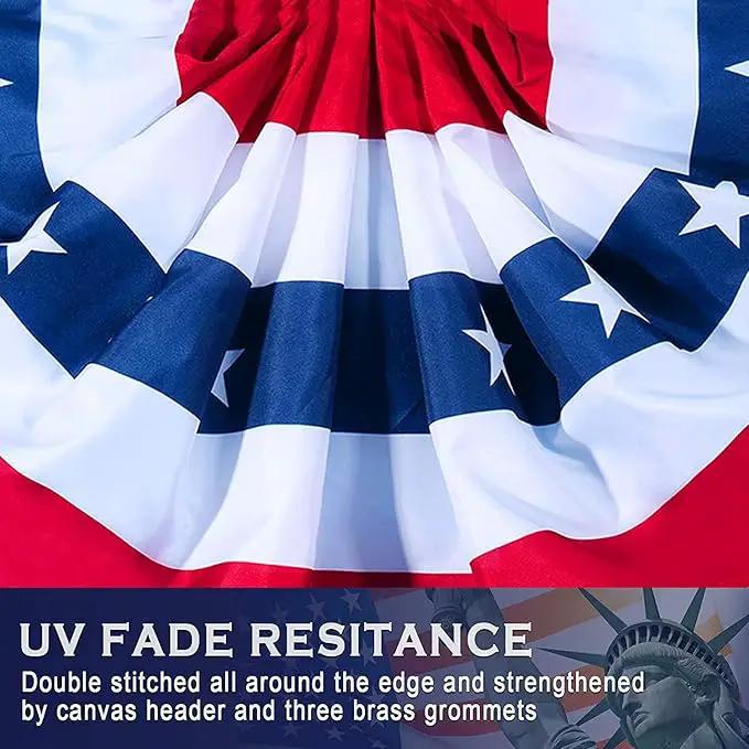 USA Pleated Fan Flag American US Bunting Flag Patriotic Half Fan Banner Flag with Canvas Header and Brass Grommets for 4th of July Memorial Day Indoor Outdoor Decoration (14, 1.5x3 Feet) by GreenHaven Gardens