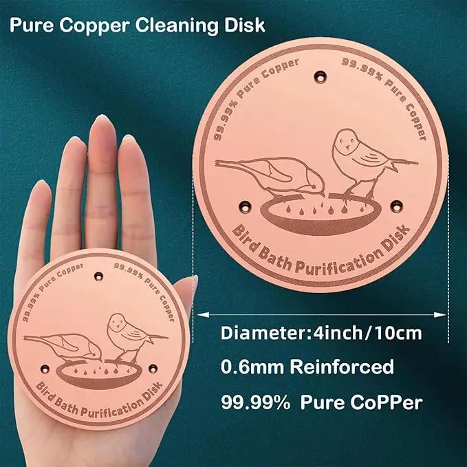 2-Pack 99.99% Pure Copper Bird Bath Purification Disk,Copper Disc with Stable Triple-Point Support,Fits All Outdoor Bird Baths(Heart-Shaped&Round) by GreenHaven Gardens