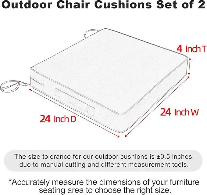 Favoyard Patio Chair Cushions 24 x 24 x 4 Inch Waterproof Outdoor Seat Cushions for Patio Furniture 3-Year Color Fastness Garden Sofa Couch Chair Pads with Handle & Adjustable Straps Set of 2, Beige by GreenHaven Gardens