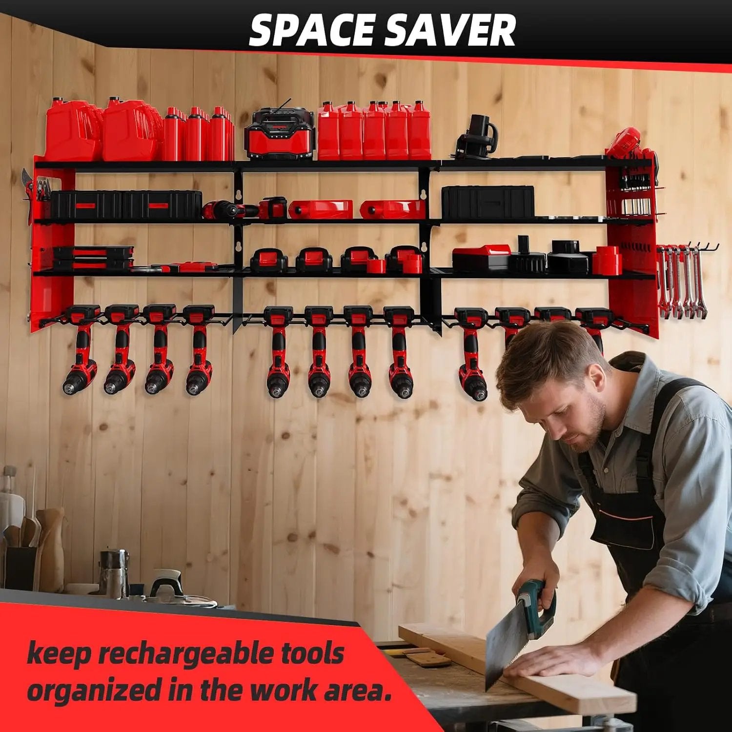 Power Tool Organizer Wall Mount with 12-Drill Holders-800Lbs Load Heavy Duty Metal 4-Layers Garage Storage and Organization Adjustable Battery Tools Rack Utility Racks Gifts for Men by GreenHaven Gardens