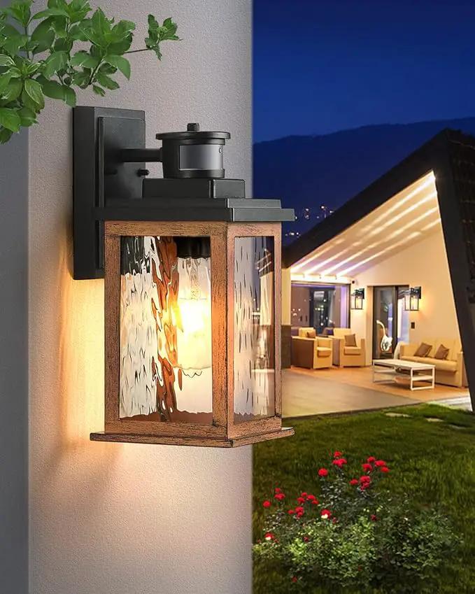 VIANIS Motion Sensor Outdoor Lights, Dusk to Dawn Outdoor Lighting for House, Wood Grain Garage Lights, Lantern Wall Mount, Waterproof Porch Sconce for Entryway, with Anti-Rust, Weather Resistant by GreenHaven Gardens