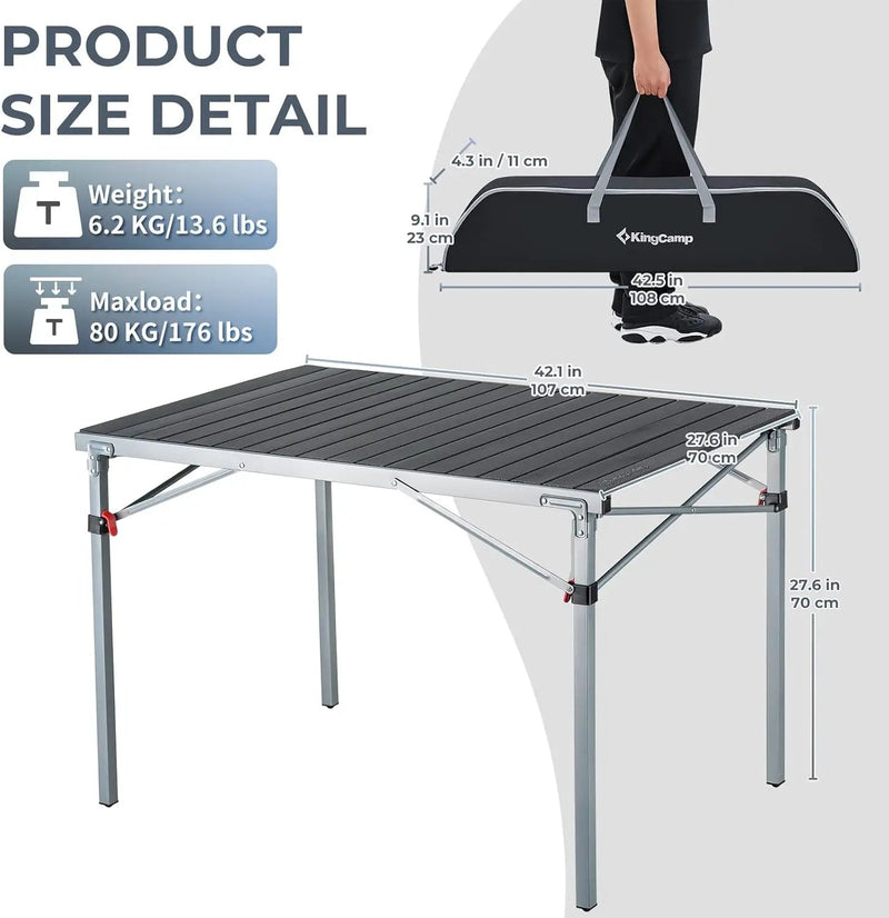 KingCamp Aluminum Folding Lightweight Roll Portable Stable Table for Camping Picnic Barbecue Backyard Party, Indoor & Outdoor, Oversize, Silver Black by GreenHaven Gardens