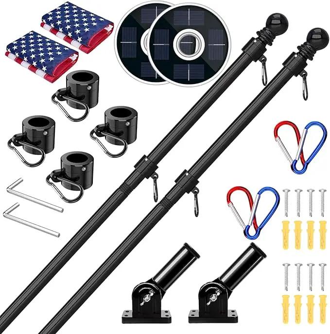 ZMTECH 2 Pack 5FT Flag Pole Kit with Solar Light and Proud American Flag, Adjustable Bracket and Upgraded Tangle-Free Ring 1" Stainless Steel Flagpole for Day and Night, Residential, Commercial, Black by GreenHaven Gardens