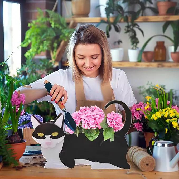 Black and White Cat Planter Plant Pots,Cute Garden Cat Flower Planter,Cat Planters Birthday Gifts for Women,Office,Indoor/Outdoor Decor(12.5 * 5.6 * 7.8in) by GreenHaven Gardens