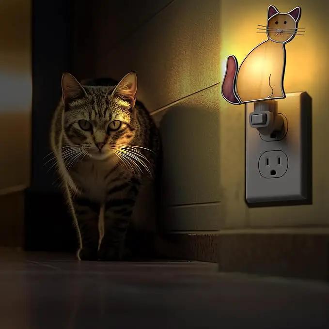 KY&BOSAM Cat Night Light Stained Glass Yellow Plug in Nightlight Decorative Wall Night Lights 7 Watt Bulb Accent Lite Night Memorial Gifts Pet Lost Sympathy Thoughtful Dogs and Cats Remembrance Decor by GreenHaven Gardens