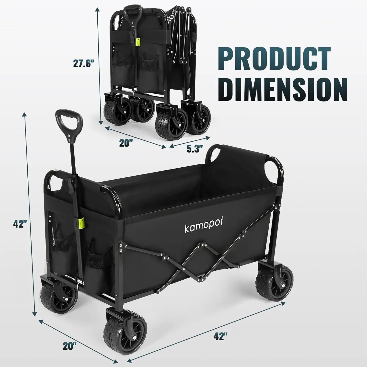 Large Collapsible Wagon Foldable for Beach, Yard, Grocery, Park, 34" x 18" Inner Storage. 300lb Heavy Duty Folding Utility Wagon on Big Wheels for Sand, Durable w/Cupholders by GreenHaven Gardens
